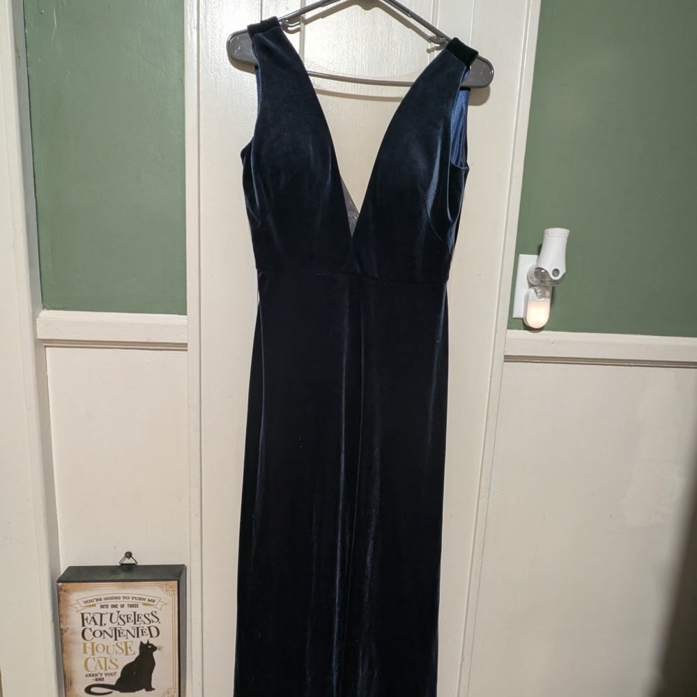 Jenny Yoo Blue Plunge Sleeveless Gown